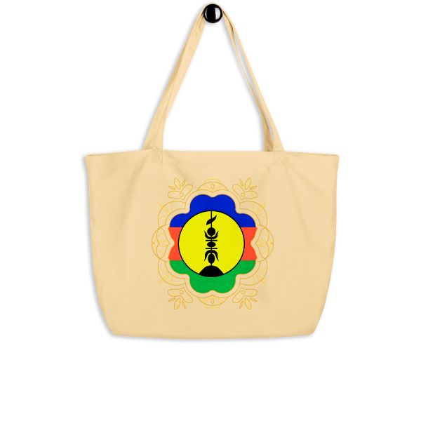 Grand tote bag bio  aux teintes emblématiques de la culture kanak.