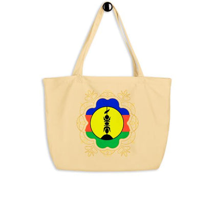 Grand tote bag bio  aux teintes emblématiques de la culture kanak.