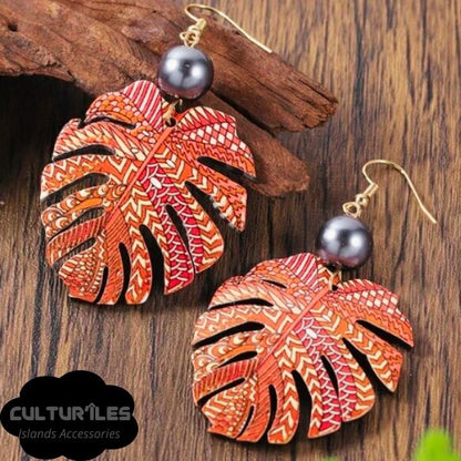 Boucles d'Oreilles Polynésiennes - Feuille de Uru