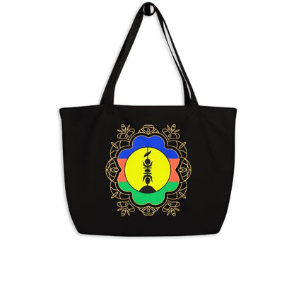 Grand tote bag bio  aux teintes emblématiques de la culture kanak.