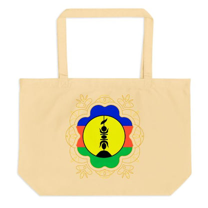 Grand tote bag bio  aux teintes emblématiques de la culture kanak.