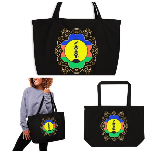 Grand tote bag bio  aux teintes emblématiques de la culture kanak.