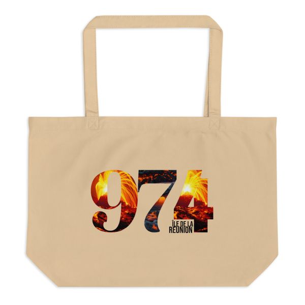 Grand Tote Bag Bio Design 974 La Réunion – Symbole du Volcan Piton de la Fournaise