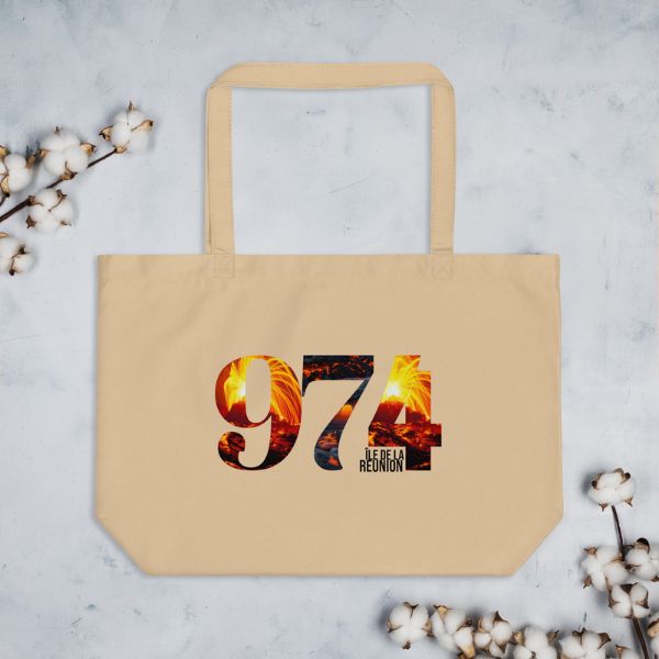 Grand Tote Bag Bio Design 974 La Réunion – Symbole du Volcan Piton de la Fournaise