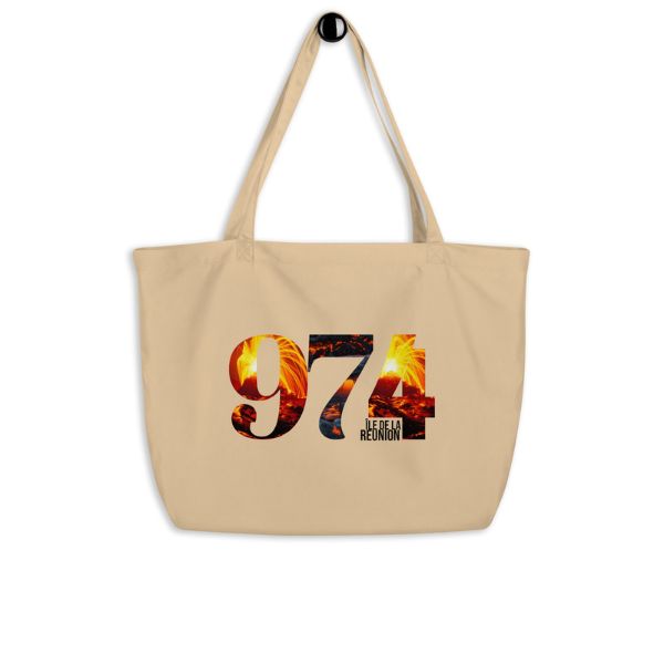 Grand Tote Bag Bio Design 974 La Réunion – Symbole du Volcan Piton de la Fournaise