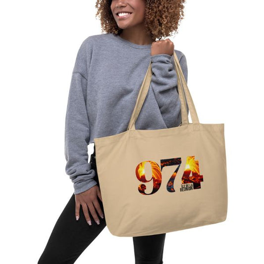 Grand Tote Bag Bio Design 974 La Réunion – Symbole du Volcan Piton de la Fournaise