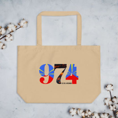 Grand Tote Bag Bio Design 974 La Réunion – Symbole du Volcan Piton de la Fournaise