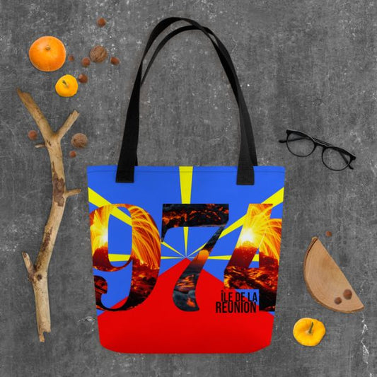 Grand Tote Bag Bio Design 974 La Réunion – Symbole du Volcan Piton de la Fournaise